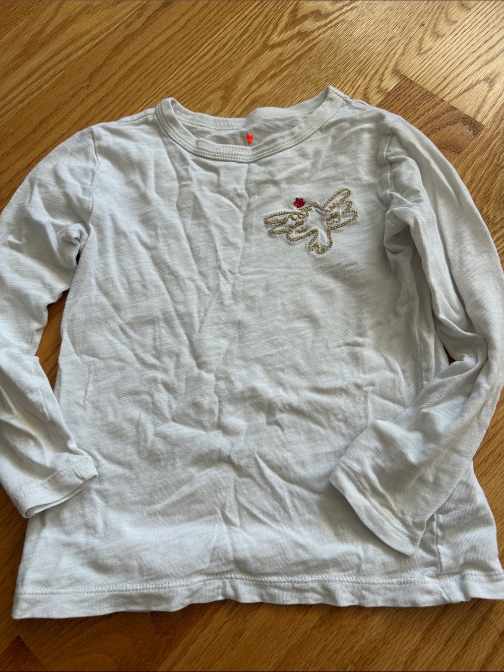 Crewcuts White Long-Sleeve Top with Gold Dove and Pink Heart